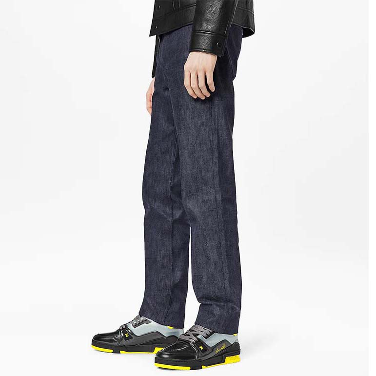 Louis Vuitton Unisex LV Trainer Sneaker Black Patent Canvas Rubber Outsole Monogram Flowers