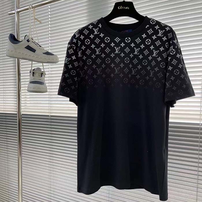 Louis Vuitton Women LV SKI Monogram Gradient Cotton T-Shirt Regular Fit Ribbed Neck Black