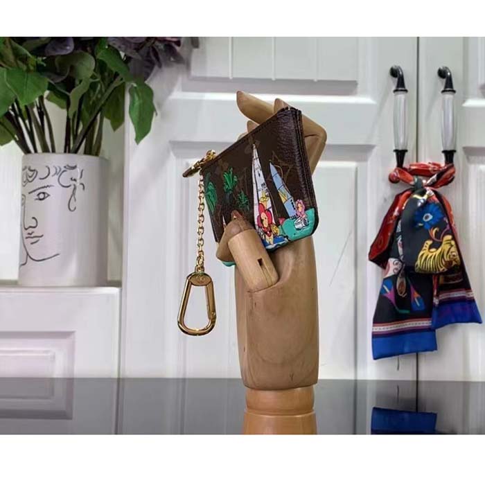 Louis Vuitton LV Unisex Key Pouch Dragon Fruit Pink Monogram Coated Canvas Grained Cowhide Leather