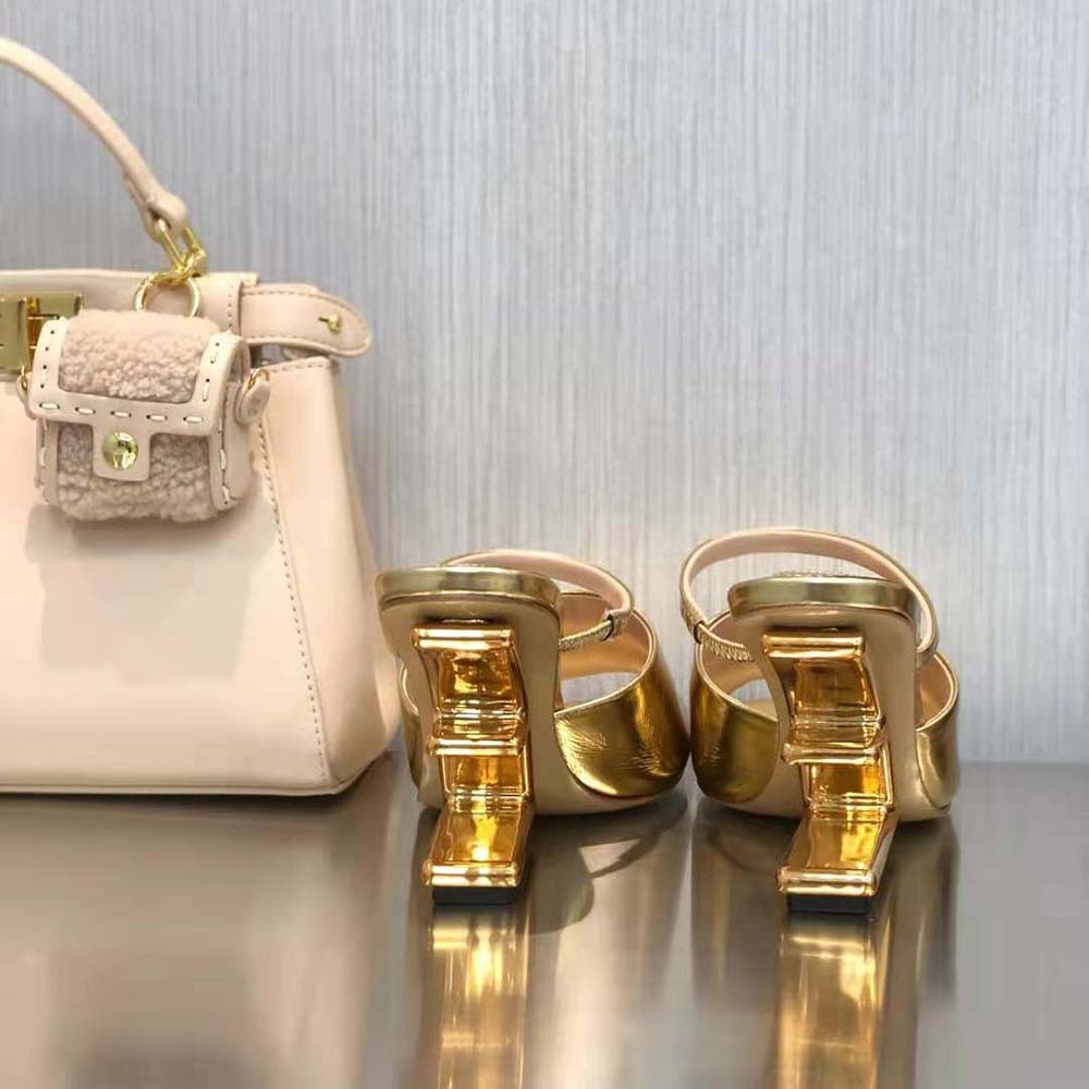 Fendi Women First Gold Nappa Leather High-Heeled Sandals