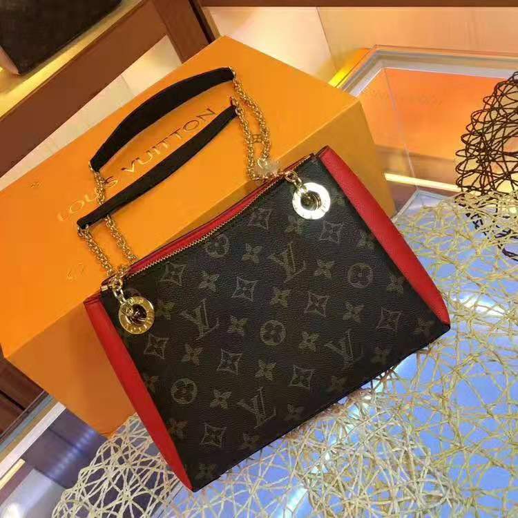 Louis Vuitton LV Women Surene BB Handbag in Monogram Canvas and Grained Calf Leather-Red