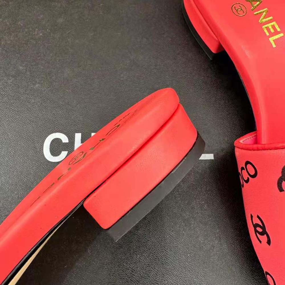 Chanel Women Mules Sandal Calfskin Leather Black Logo-Pink