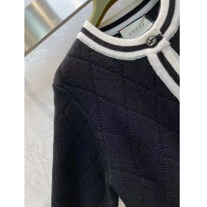 Gucci Women GG Extra Fine Wool Piquet Coat Collarless Long Sleeves Two Front Pockets