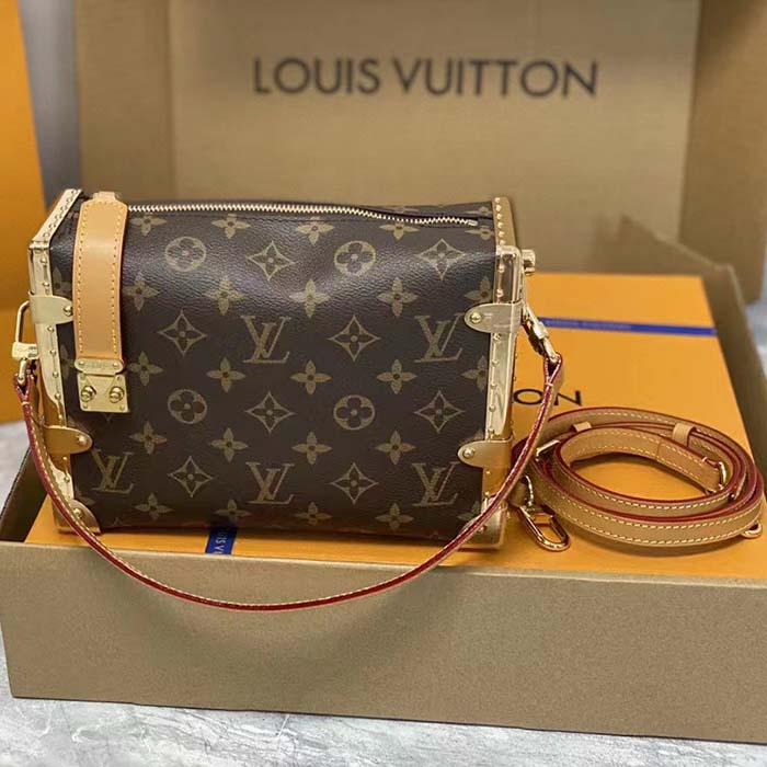 Louis Vuitton LV Women Side Trunk Monogram Coated Canvas Cowhide Leather