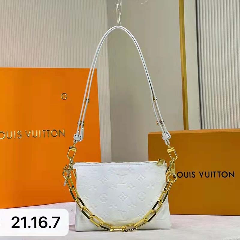 Louis Vuitton LV Women Coussin PM Cream Monogram-Embossed Puffy Lambskin Calfskin