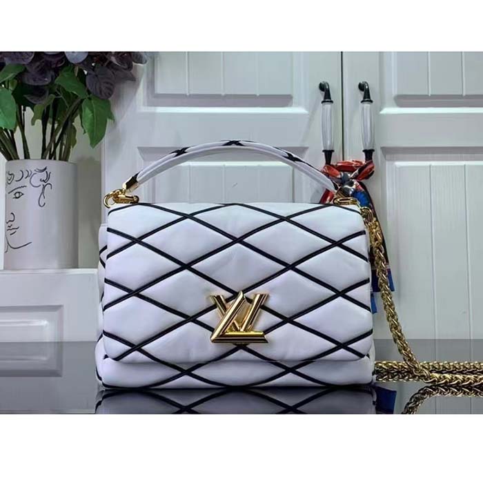 Louis Vuitton LV Women GO-14 MM White Black Lamb Leather Cowhide Leather