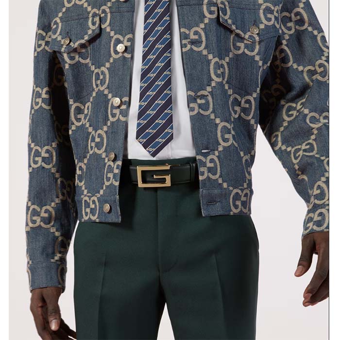 Gucci Unisex Reversible Belt Square G Buckle Black Leather Reverses Brown Leather