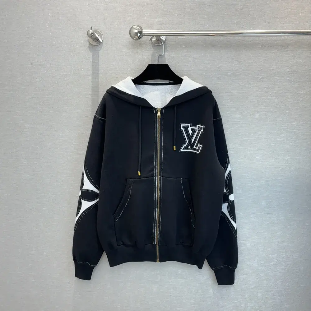 Louis Vuitton Women Graphic Intarsia Zipped Cotton Hoodie 1AFXKW