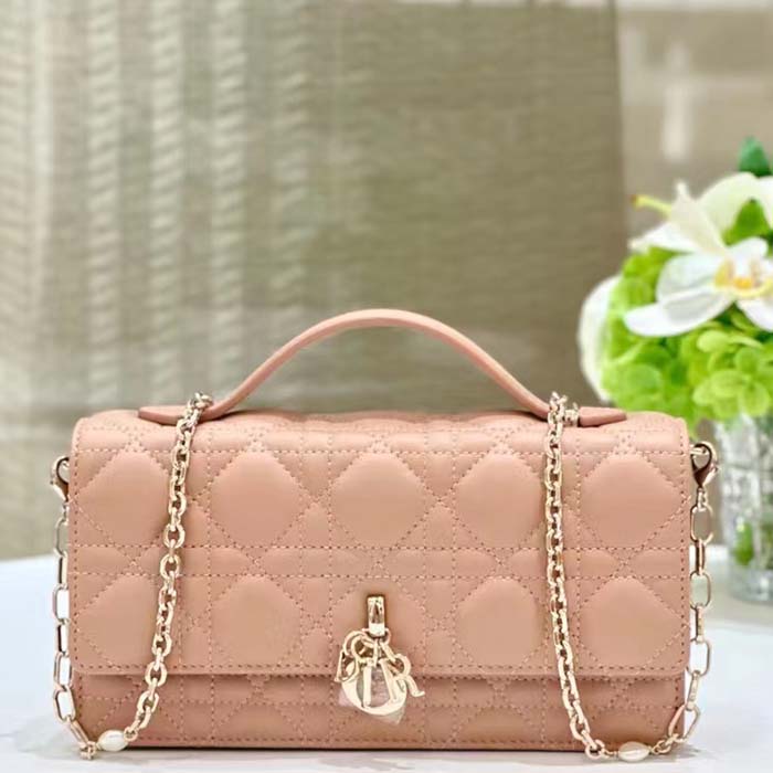 Dior Women CD Miss Dior Mini Bag Rose Des Vents Cannage Lambskin