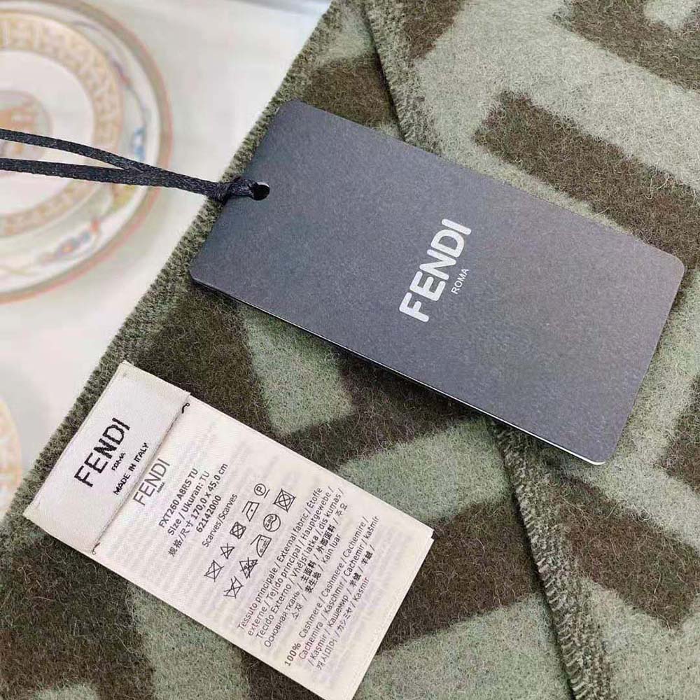 Fendi Women FF Scarf Green Cashmere Scarf