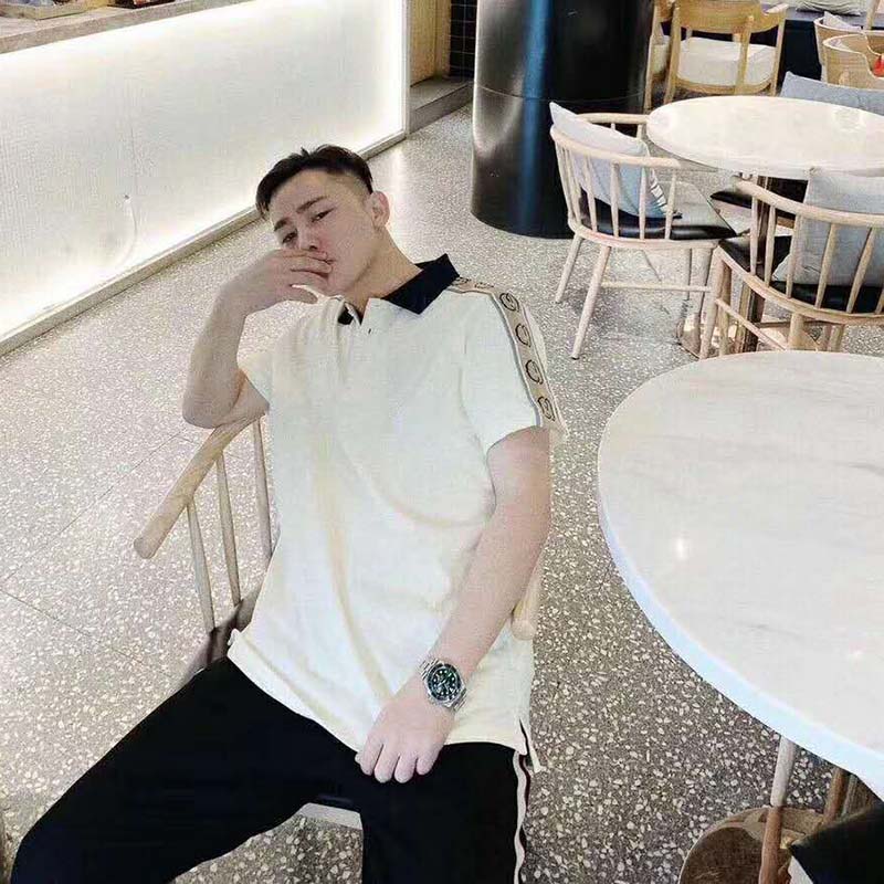 Gucci GG Men Polo with Interlocking G Stripe White Cotton