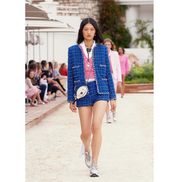 Chanel Women CC Sneakers Fabric Laminated White Silver 1 Cm Heel