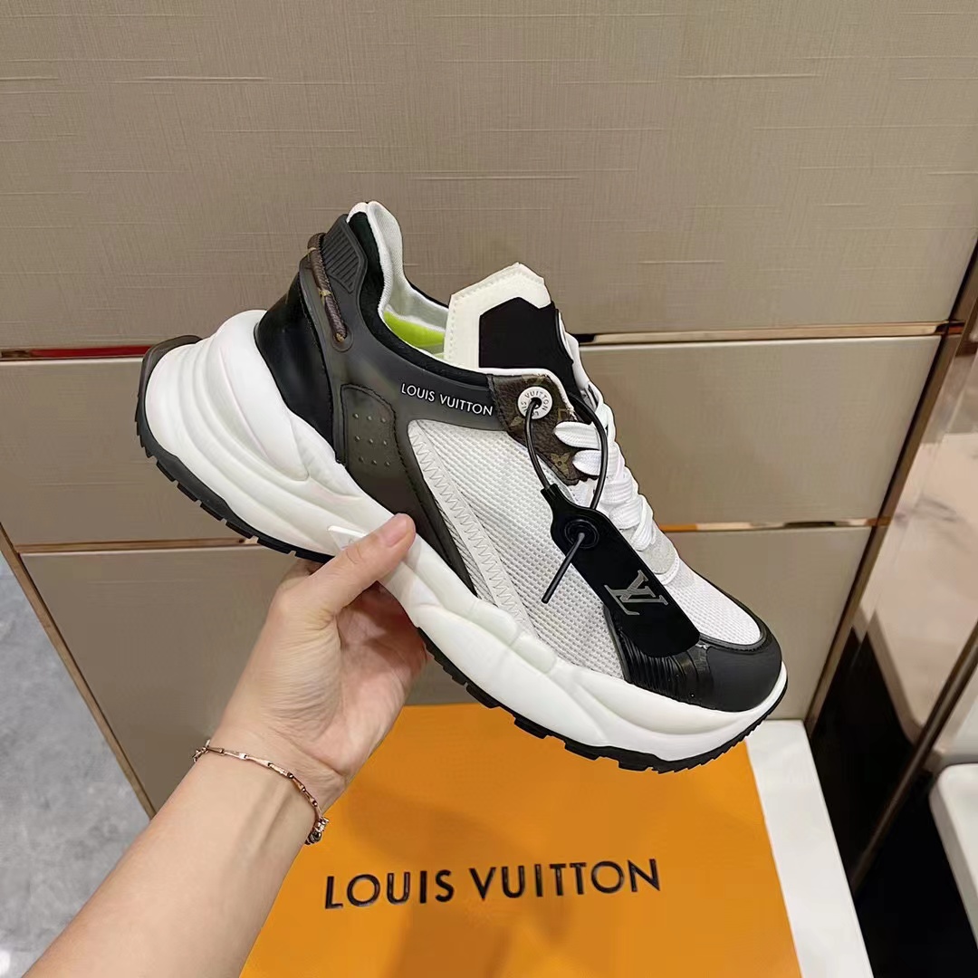 Louis Vuitton LV Unisex Run 55 Sneaker White Mix Materials Lifted Rubber Outsole
