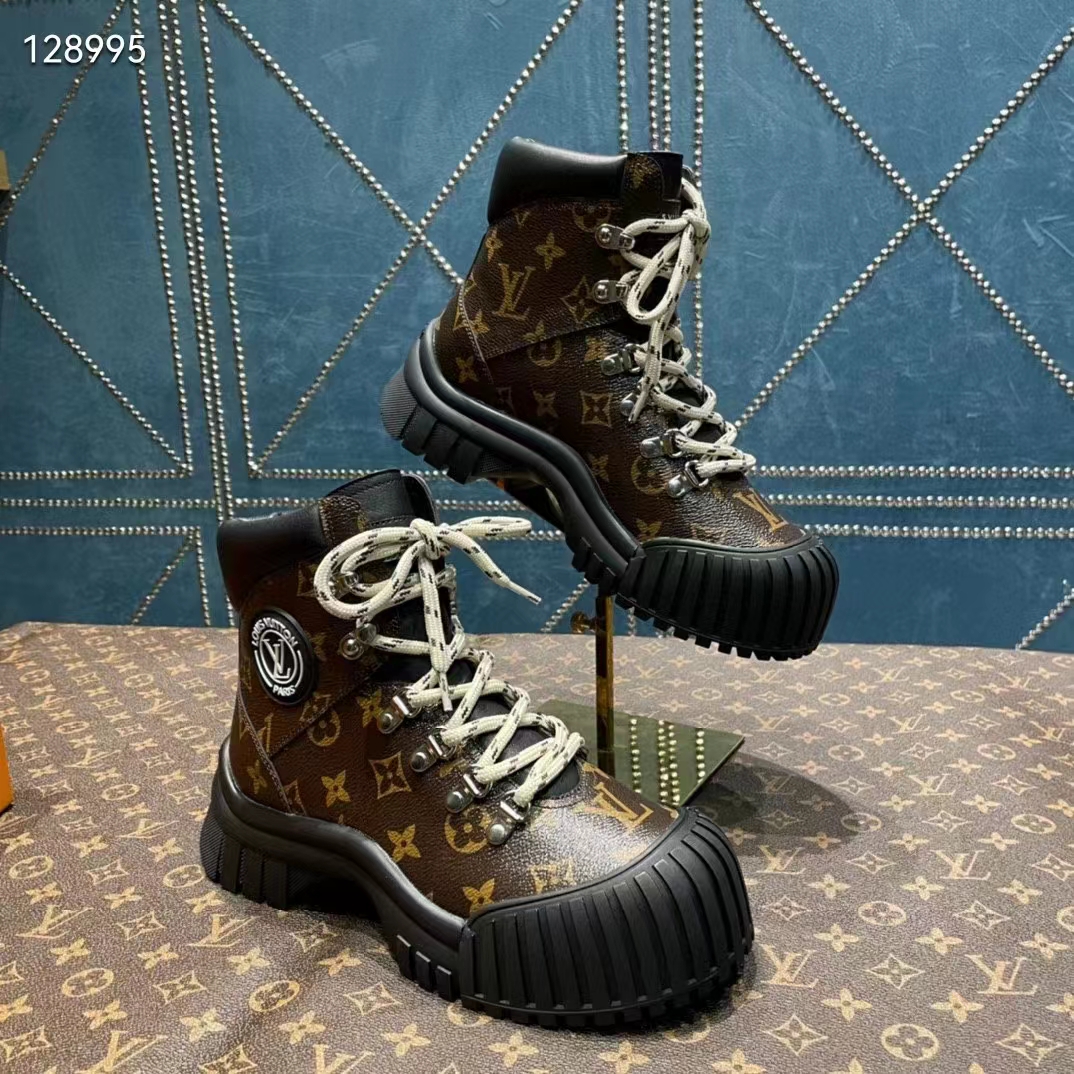 Louis Vuitton Women LV Ruby Flat Ranger Cacao Brown Patent Monogram Canvas Calf