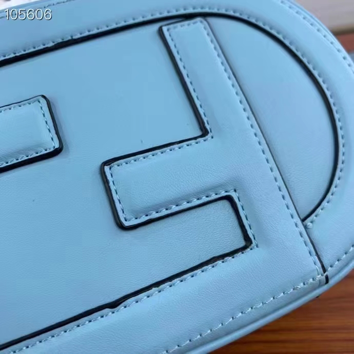 Fendi Women FF O’Lock Mini Camera Case Light Blue Leather Mini Bag