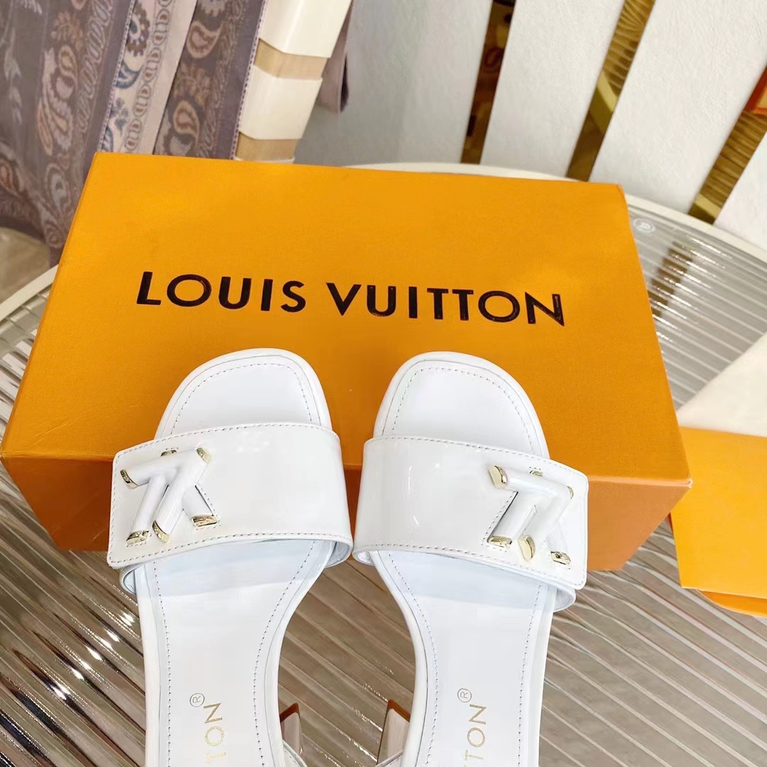 Louis Vuitton LV Women Shake Sandal White Patent Calf Leather 9.5 Cm Heel