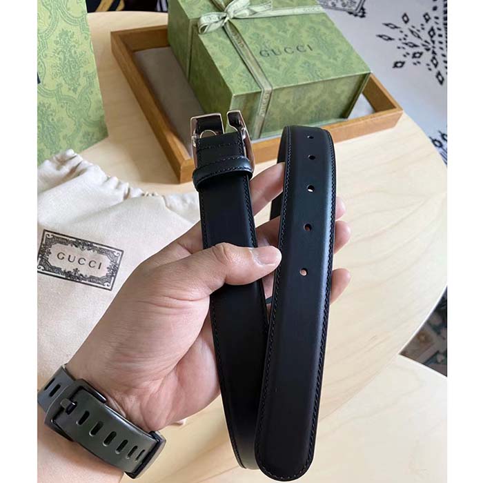 Gucci GG Unisex Thin Belt with G Buckle Black Leather 3 Cm Width