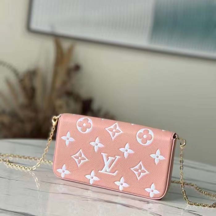 Louis Vuitton LV Women Félicie Pochette Pink Cream Monogram Empreinte Embossed Supple Grained Cowhide