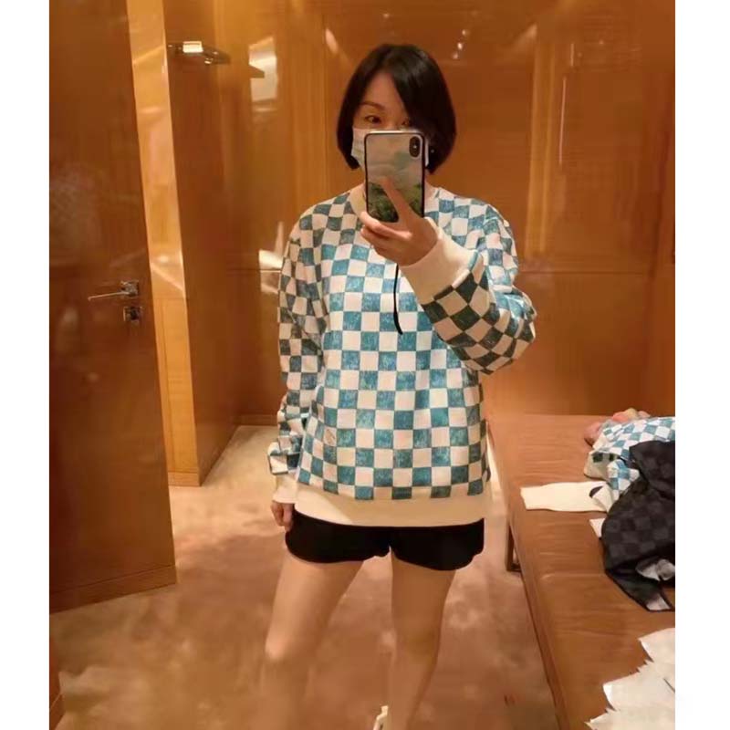Louis Vuitton LV Women Damier Printed Crewneck Cotton Ocean Classic Sweatshirt Shape