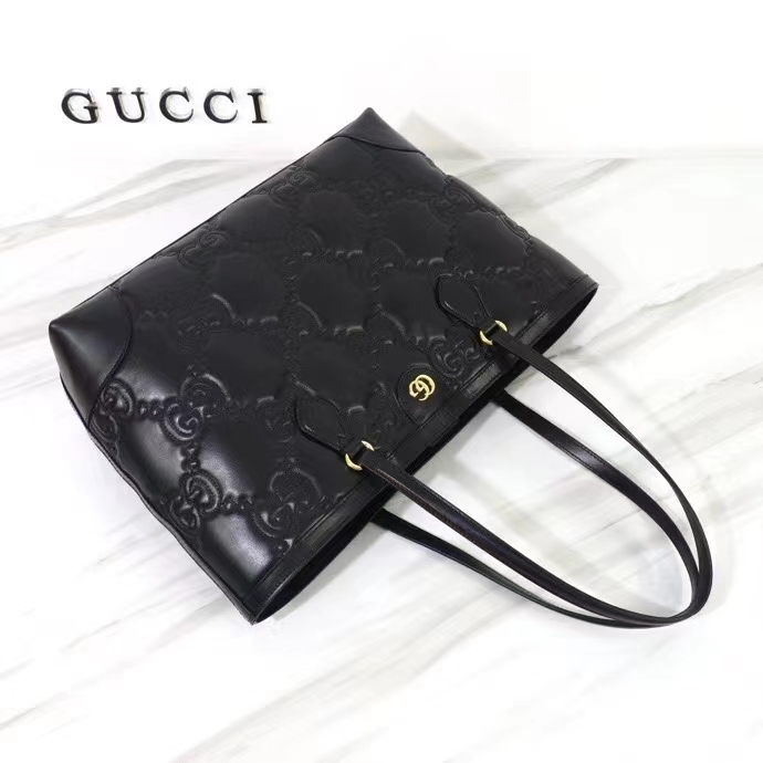 Gucci Women GG Matelassé Medium Tote Black GG Leather Double G