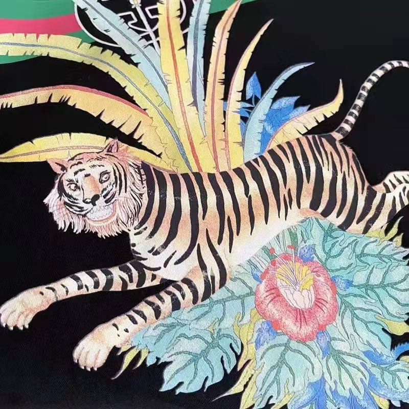 Gucci GG Women Gucci Tiger Flower T-shirt Black Cotton Jersey Crewneck