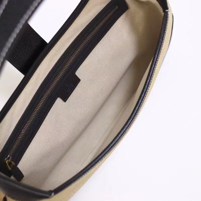 Gucci Women GG Aphrodite Large Shoulder Bag Beige Black Cotton Canvas Black Leather