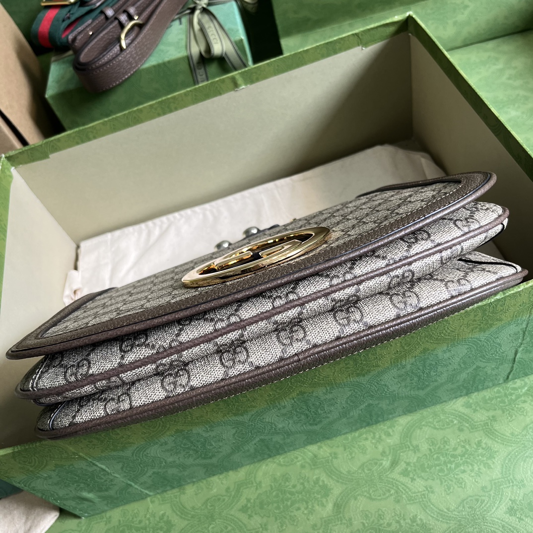 Gucci GG Women Blondie Medium Bag Beige Blue GG Supreme Canvas