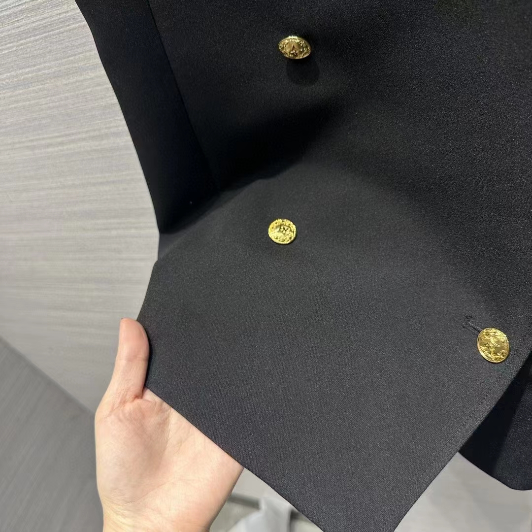 Louis Vuitton Women LV Double-Breasted Satin Dress Black 1AFFOM