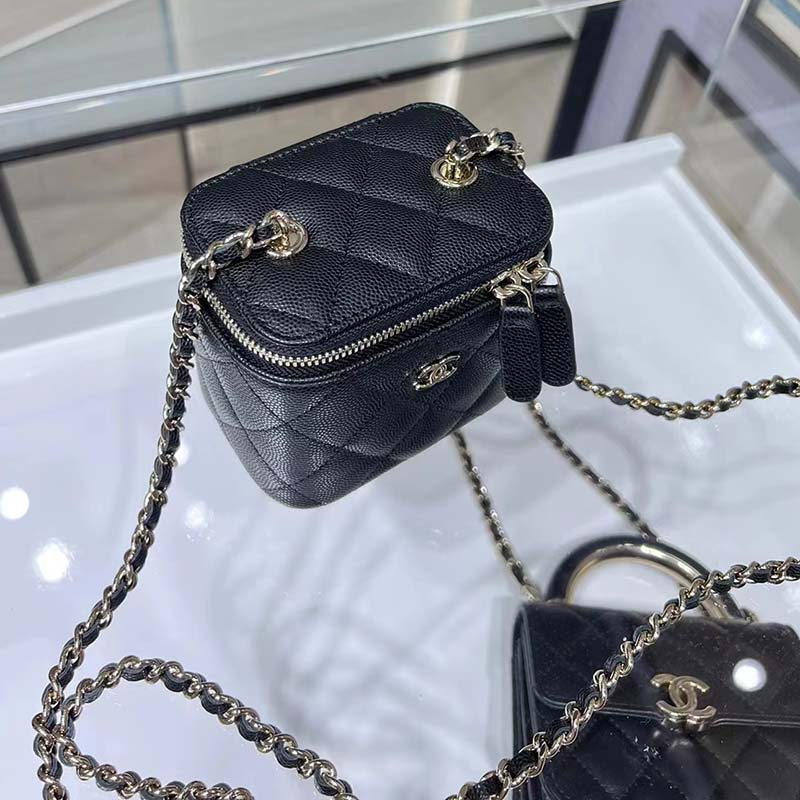 Chanel Women CC Mini Box Bag Black Calfskin Leather Gold-Tone Metal