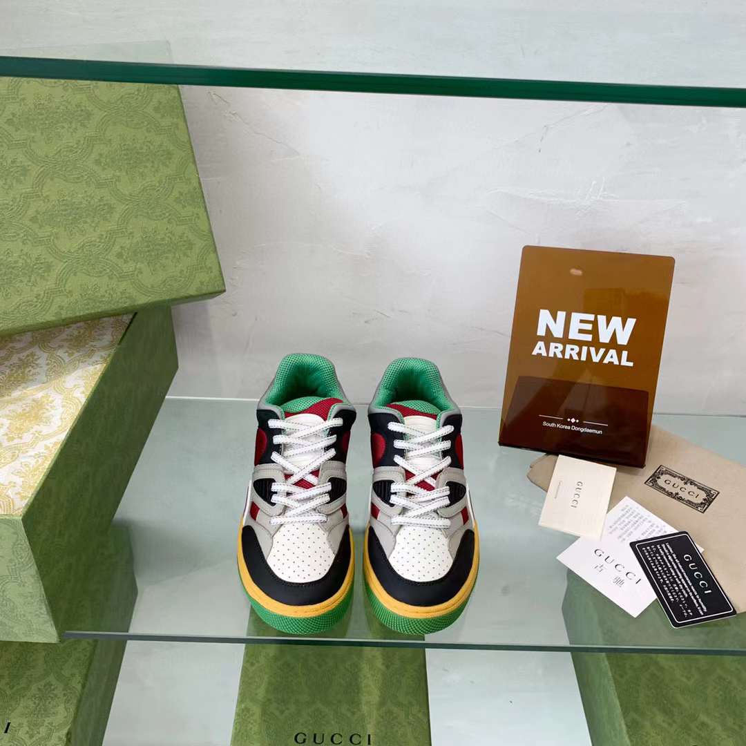 Gucci Unisex Basket Sneaker Black Demetra Red Mesh Rubber Sole Low 3.3 Cm Heel