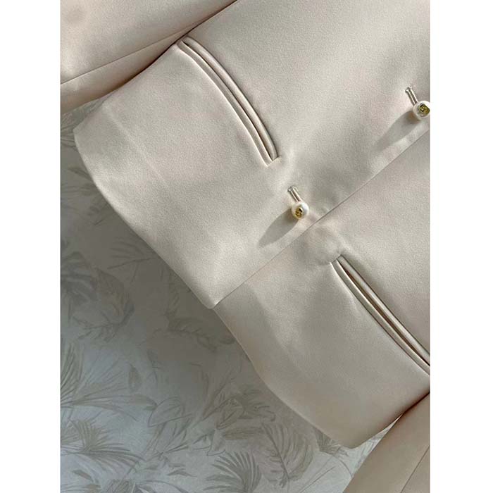 Dior Women CD Cropped Jacket Ecru Wool Silk Long Sleeves