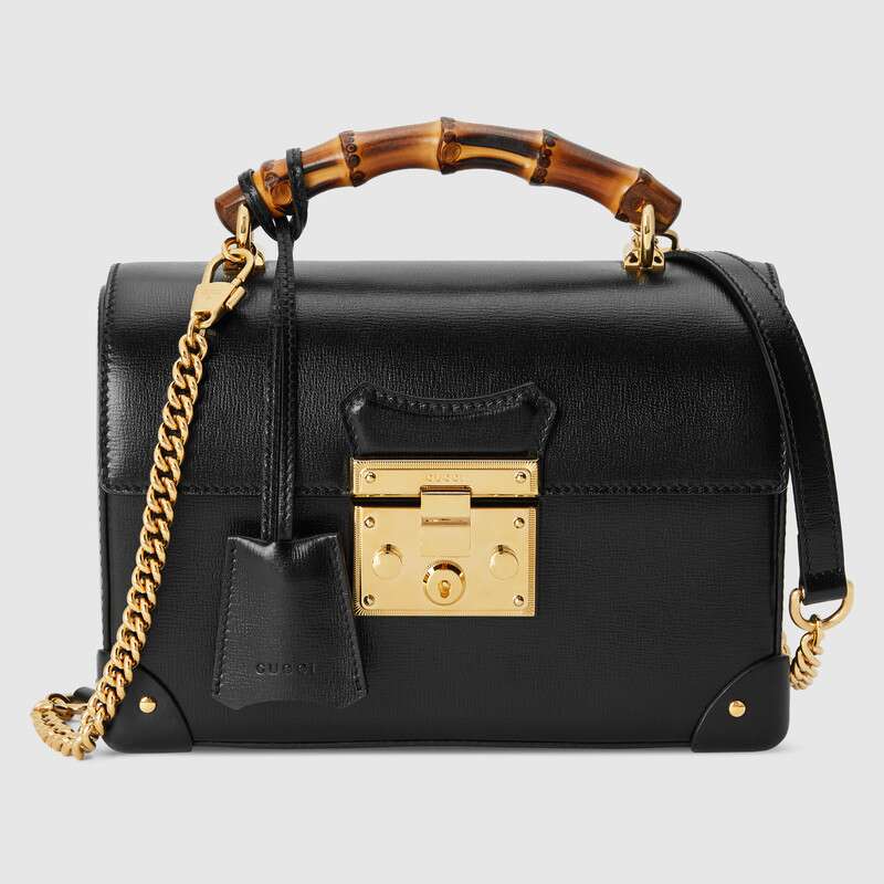 Gucci GG Women Padlock Small Bamboo Shoulder Bag Textured Leather