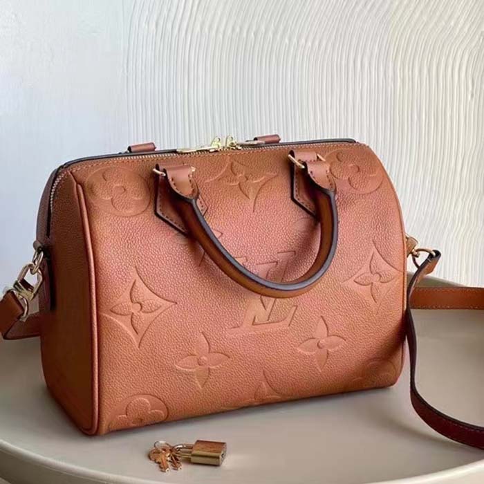 Louis Vuitton Women Speedy Bandoulière 25 Handbag Cognac Brown Embossed Grained Cowhide Leather