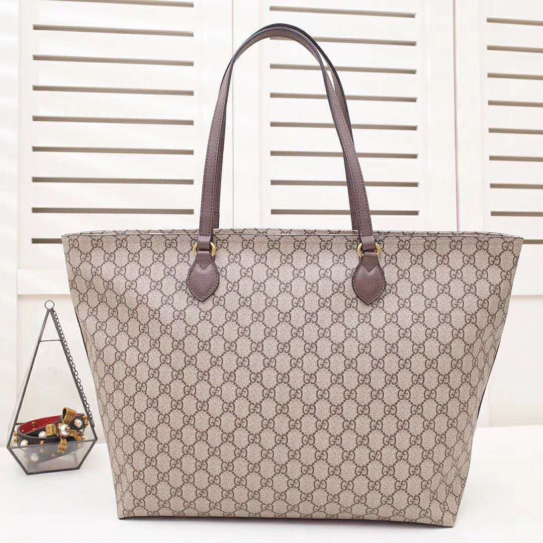 Gucci GG Women Ophidia GG Medium Tote in Beige/Ebony Soft GG Supreme
