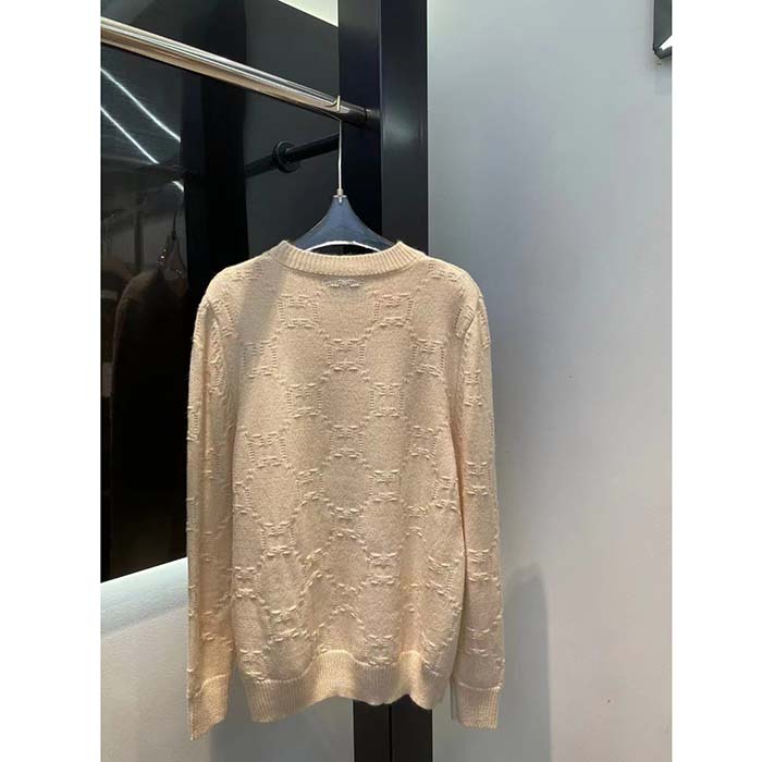 Gucci Women GG Wool Sweater Cream Crewneck Dropped Shoulder Long Sleeves