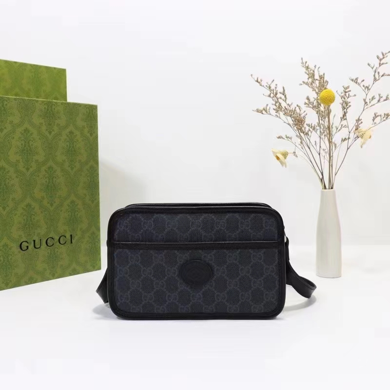 Gucci Unisex GG Shoulder Bag Black GG Supreme Canvas Leather