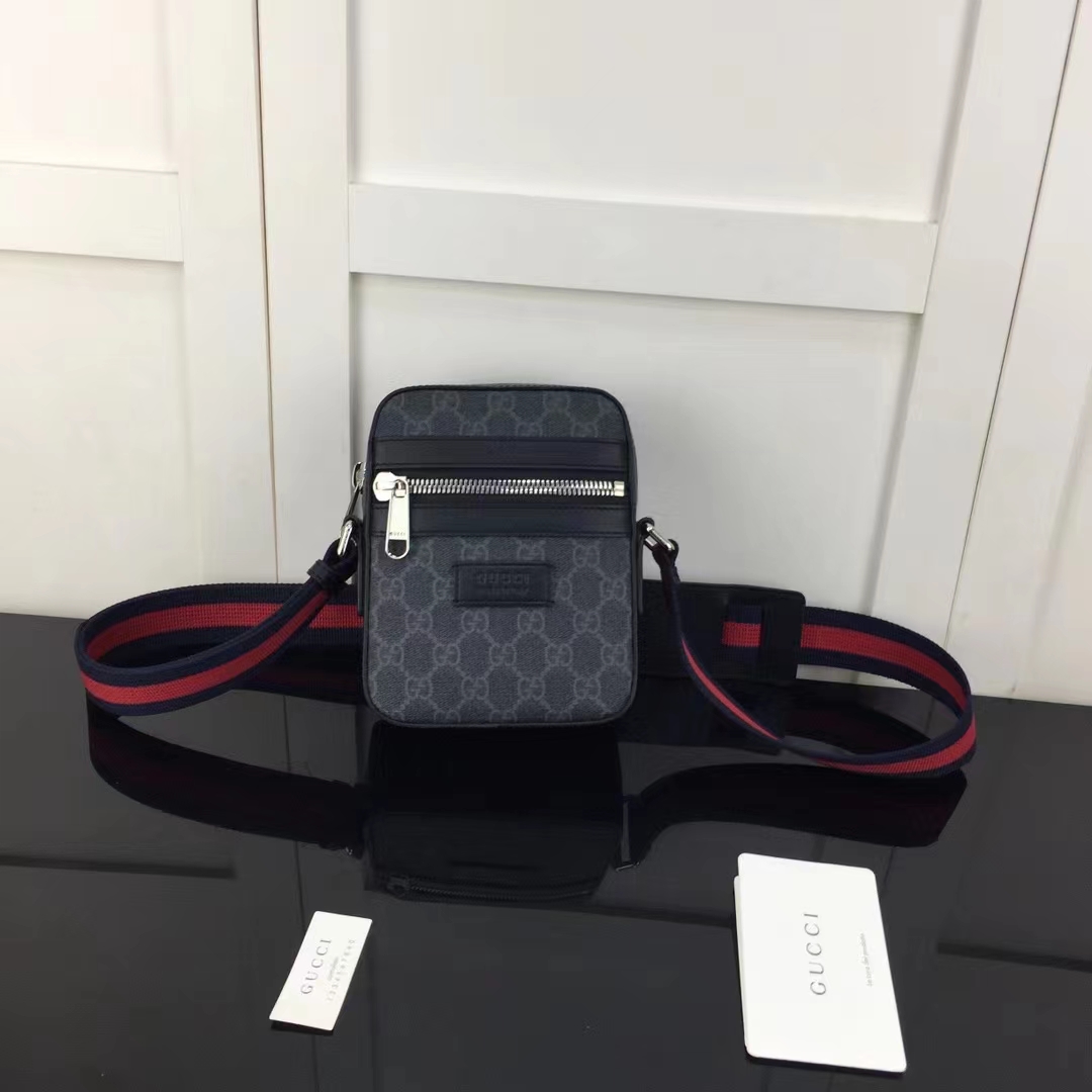 Gucci GG Unisex Black Messenger Black Grey GG Supreme Canvas Blue Red Web