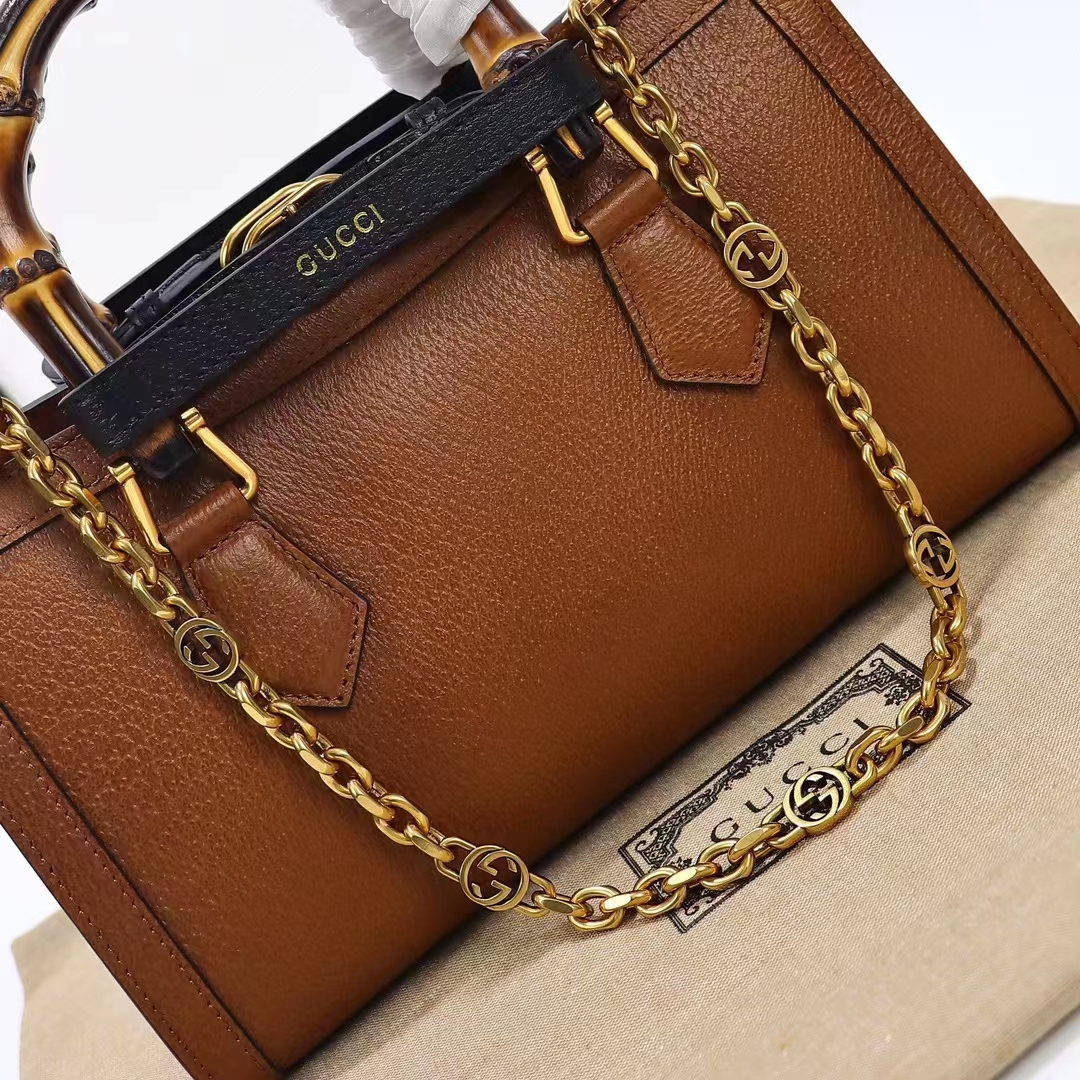 Gucci Women GG Diana Small Shoulder Bag Brown Leather Double G