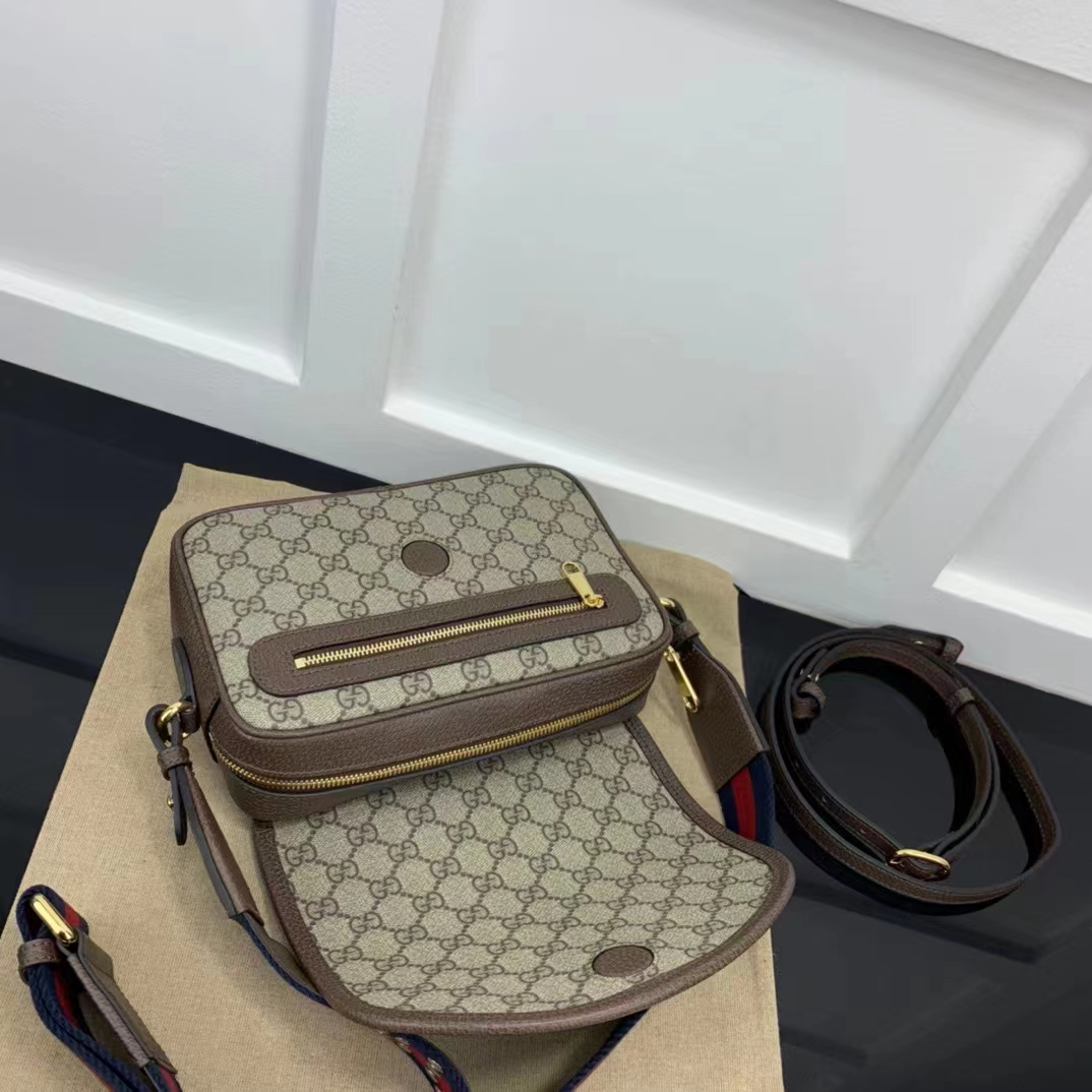 Gucci Unisex Ophidia Mini GG Shoulder Bag Beige Ebony GG Supreme Canvas