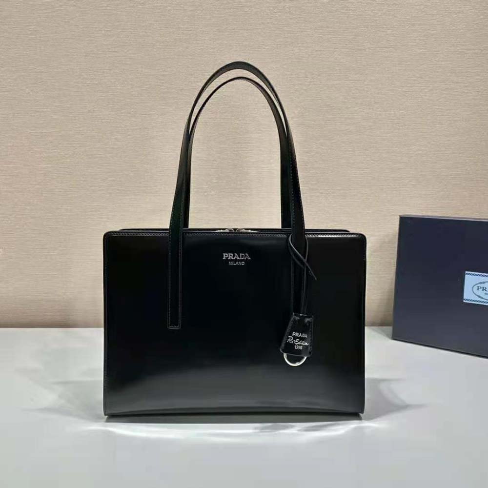 Prada Women Re-Edition 1995 Brushed-Leather Medium Handbag-Black