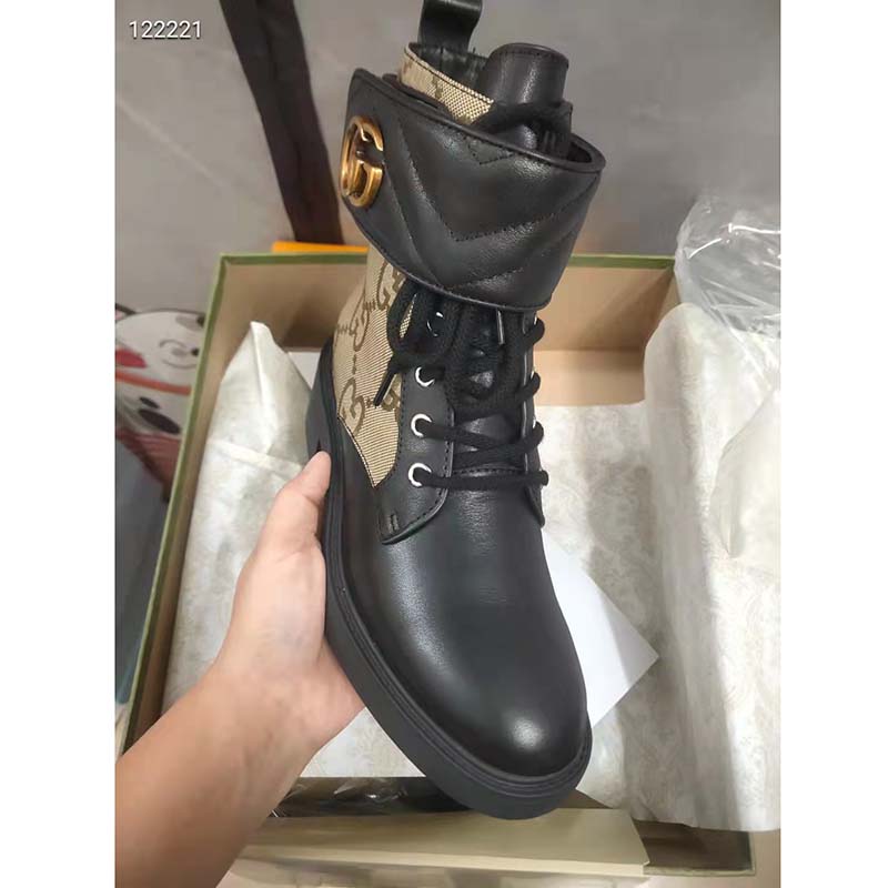 Gucci GG Women’s Ankle Boot Double G Beige Ebony Maxi GG Canvas
