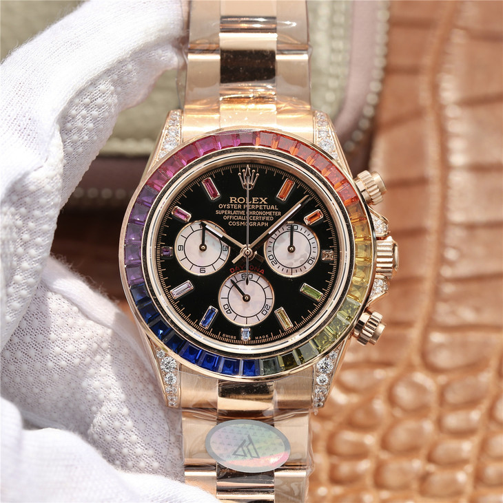 Rolex Daytona Rainbow Rose Gold Black Dial 40mm