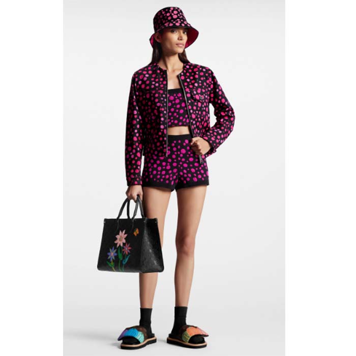 Louis Vuitton LV Women LV x YK OnTheGo MM Black Embossed Grained Monogram Cowhide Leather Flower