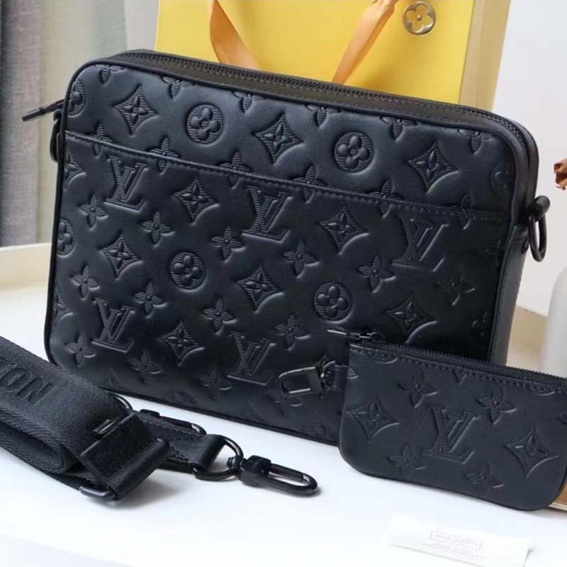 Louis Vuitton LV Unisex Duo Messenger Black Monogram Shadow Calf Leather
