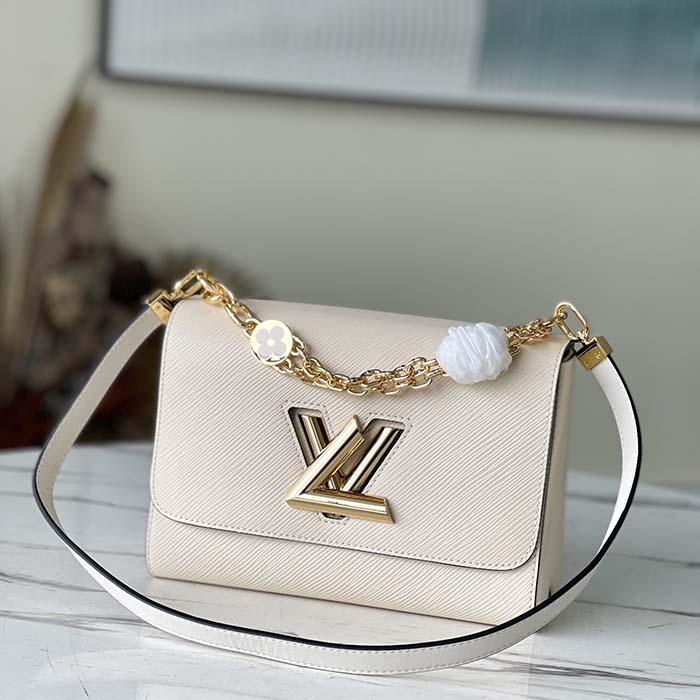 Louis Vuitton LV Women Twist MM Handbag Quartz White Epi Grained Leather
