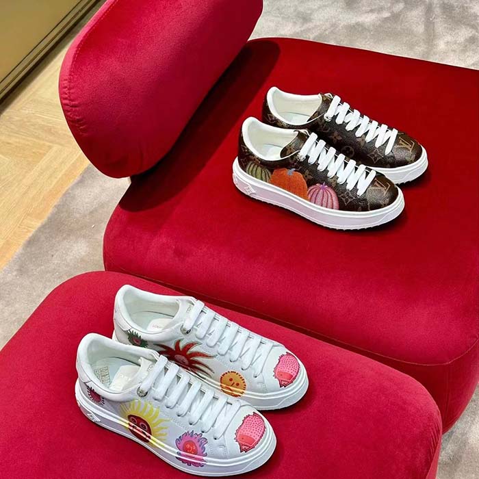 Louis Vuitton Women LV Time Out Sneaker White Printed Calf Leather Monogram Flowers