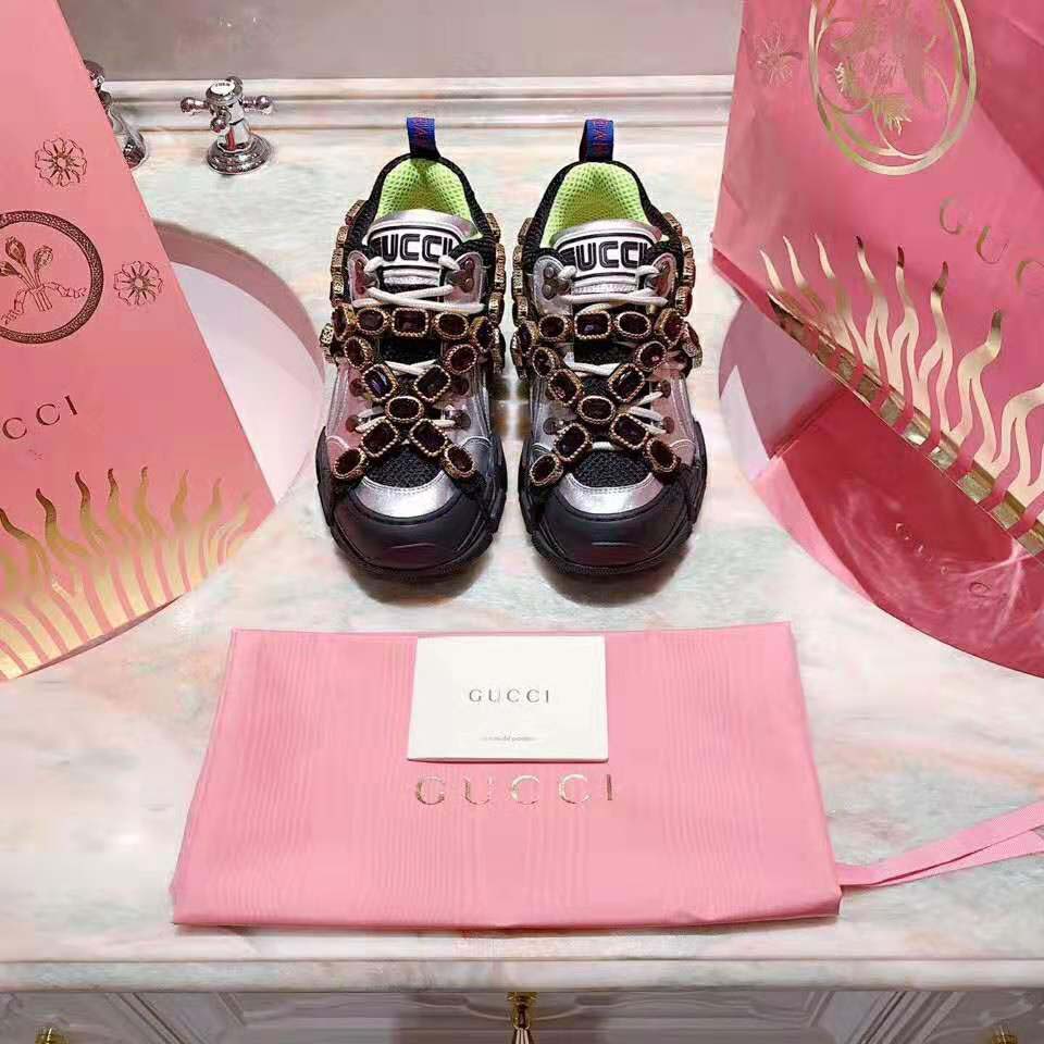 Gucci Women Flashtrek Sneaker with Removable Crystals 5.6cm Height-Silver