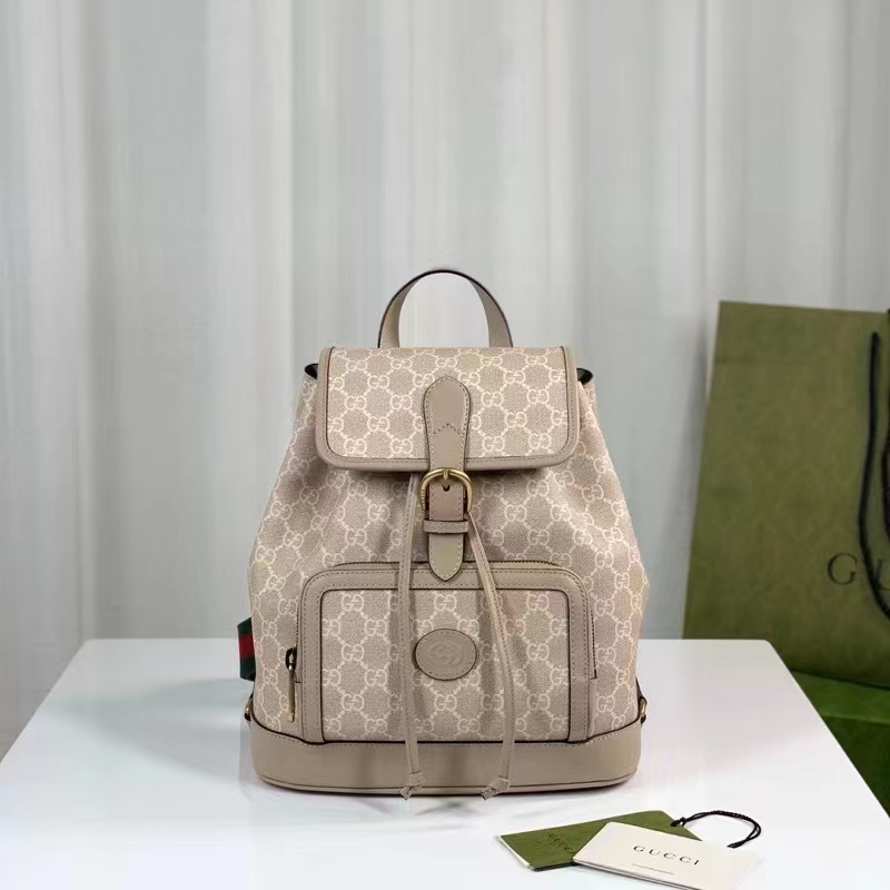 Gucci Unisex Backpack Interlocking G Beige White GG Supreme Canvas
