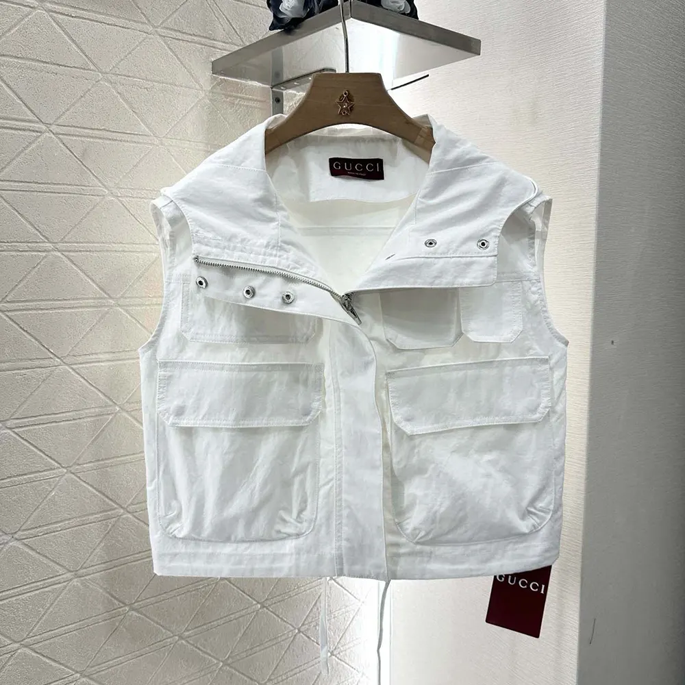 Gucci Women Light Cotton Canvas Gilet with Embroidery 826617 Z8B1S