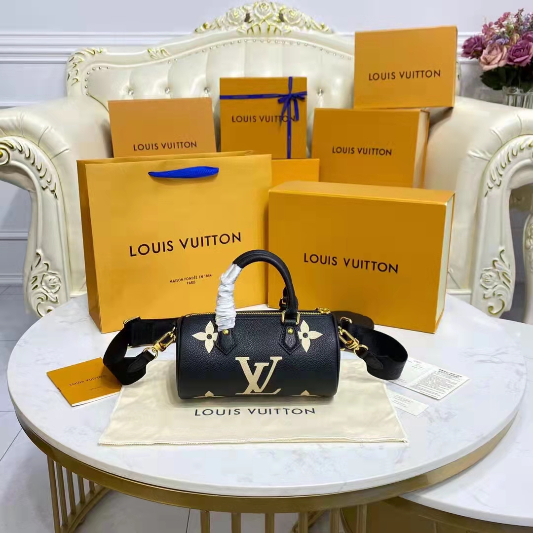 Louis Vuitton Women Papillon BB Black Beige Embossed Supple Grained Cowhide Leather